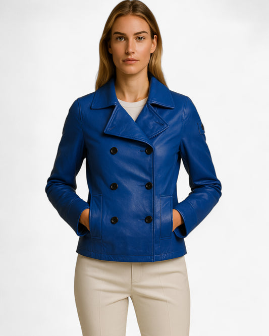 Azure Peacoat Leather Jacket