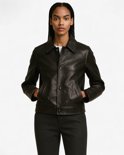 Classic Button Leather Jacket